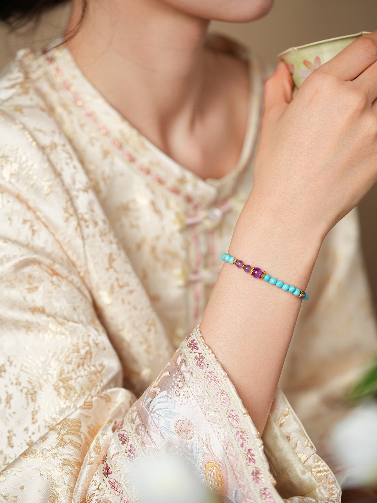 Amethyst Accent Turquoise & Aquamarine Bracelet Set - Lunaire Jewelry