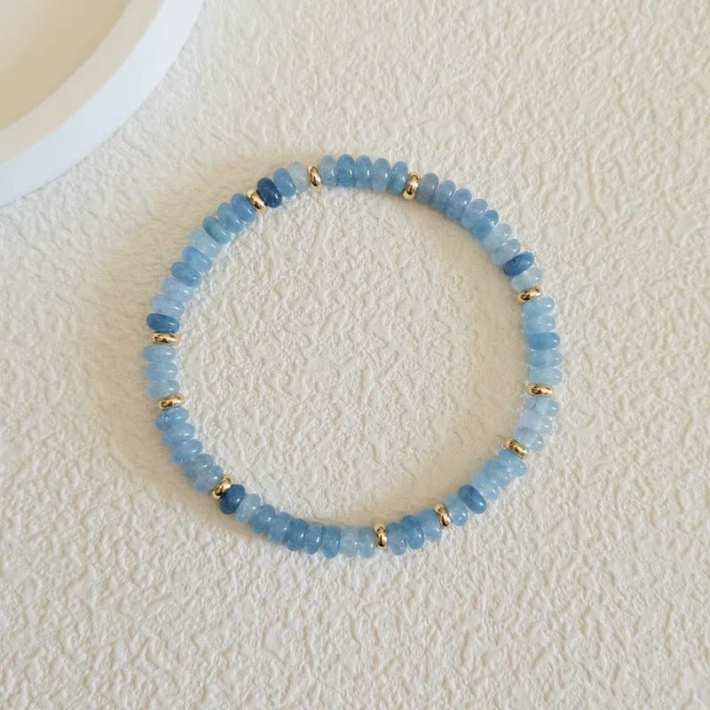 Aquamarine bracelet, natural freshwater pearl and raw crystal bracelet - Lunaire Jewelry