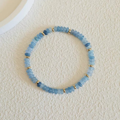 Aquamarine bracelet, natural freshwater pearl and raw crystal bracelet - Lunaire Jewelry