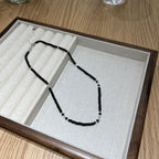 Black agate necklace layered with gold - plated copper collarbone chain - Lunaire Jewelry