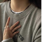 Black agate necklace layered with gold - plated copper collarbone chain - Lunaire Jewelry