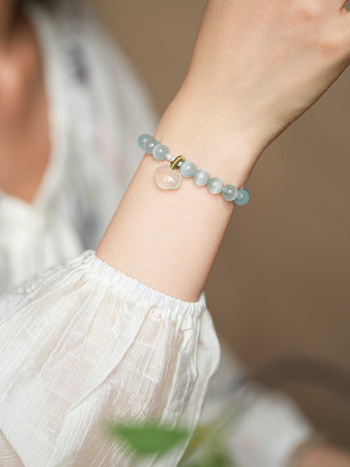 Blush & Aqua Agate Bracelet Set with Cloud Charm - Lunaire Jewelry