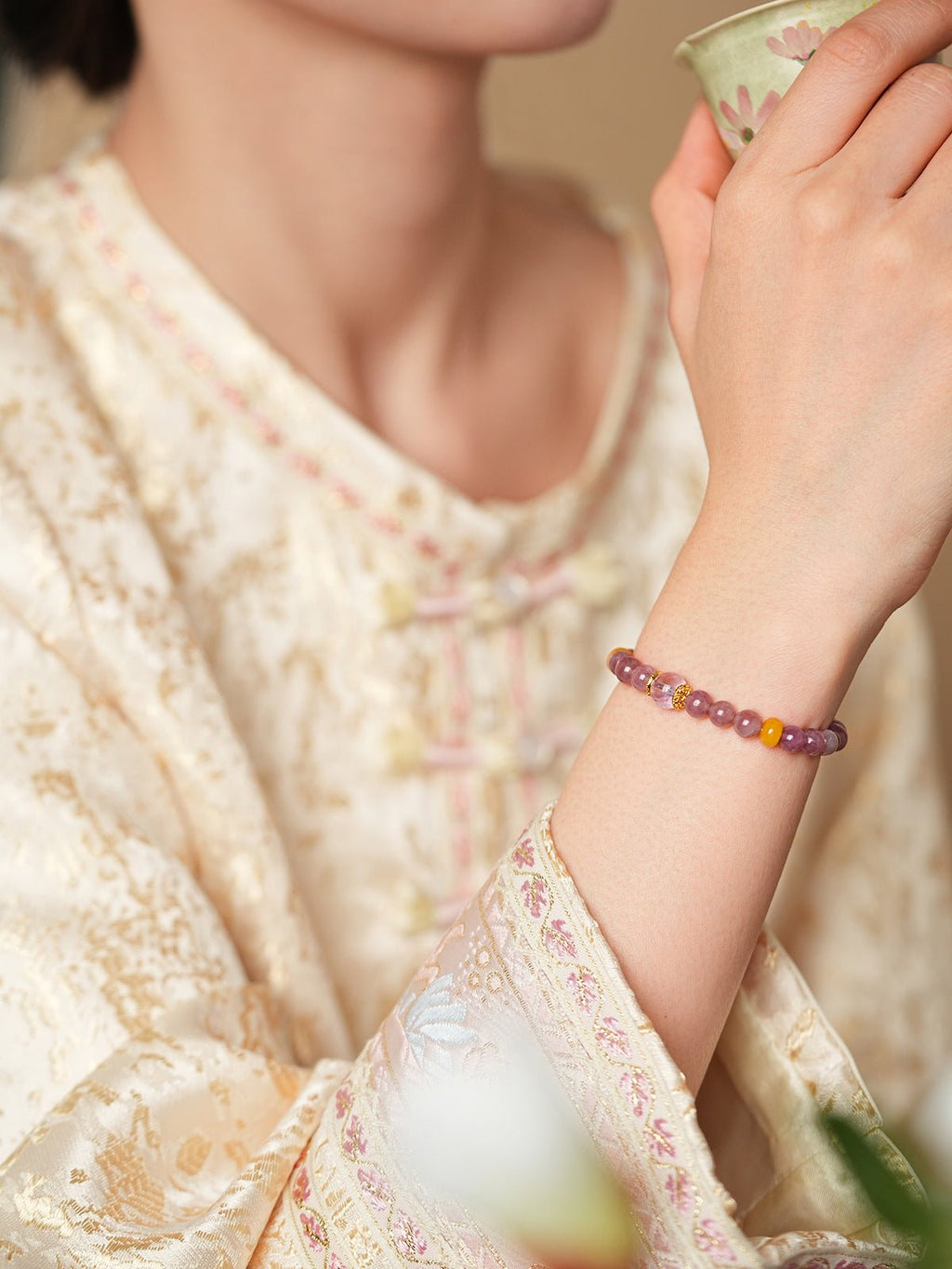 Blush & Lavender Crystal Bracelet Set with Clover Charm - Lunaire Jewelry