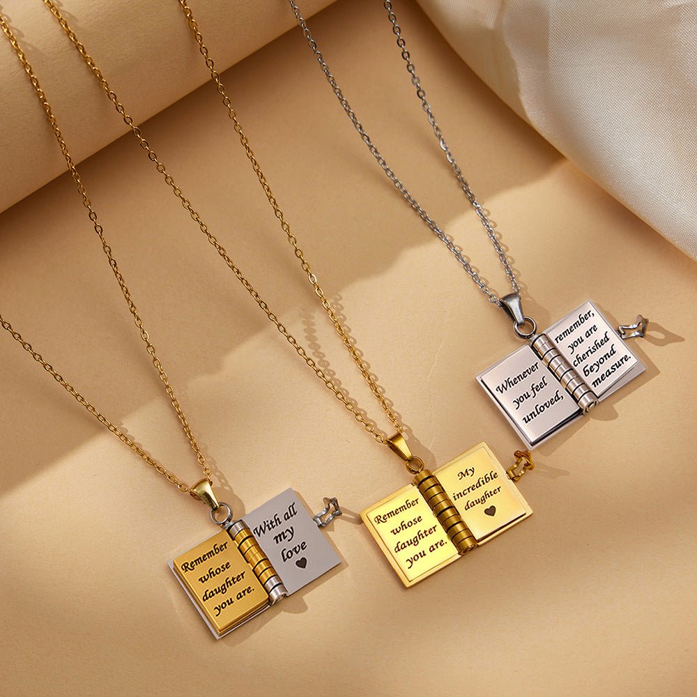 Book engraving series pendant collarbone chain plated with 18k gold - Lunaire Jewelry