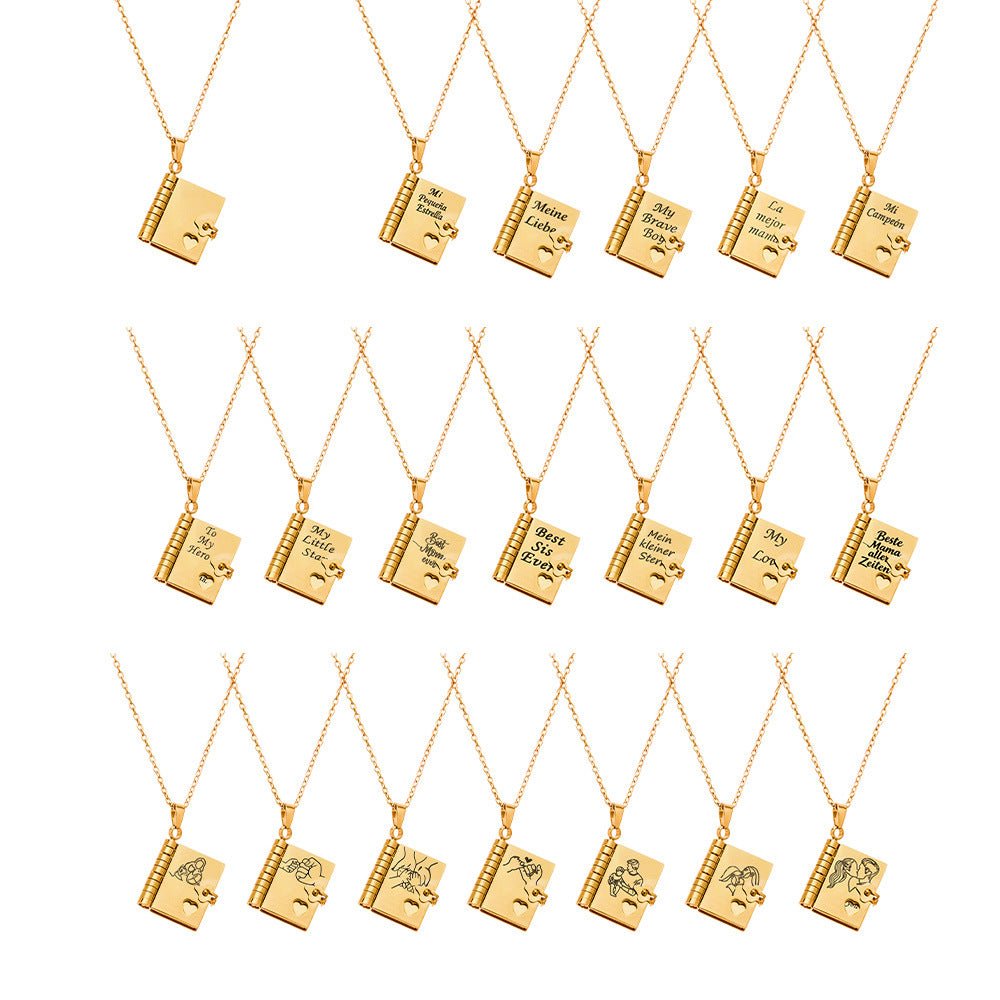 Book engraving series pendant collarbone chain plated with 18k gold - Lunaire Jewelry