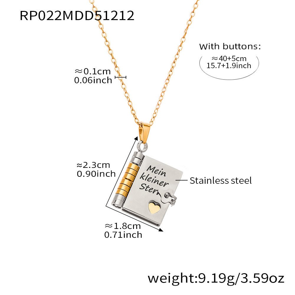 Book engraving series pendant collarbone chain plated with 18k gold - Lunaire Jewelry