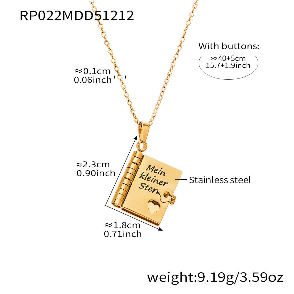 Book engraving series pendant collarbone chain plated with 18k gold - Lunaire Jewelry