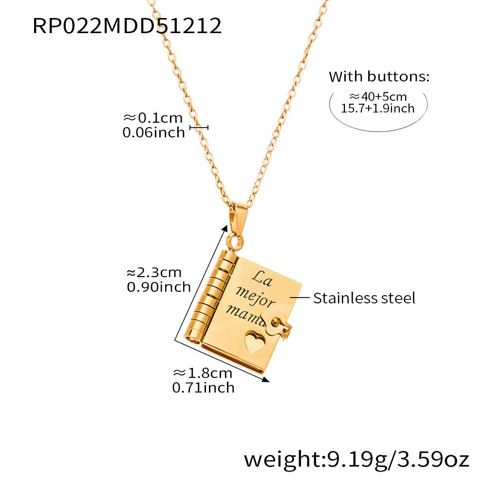Book engraving series pendant collarbone chain plated with 18k gold - Lunaire Jewelry