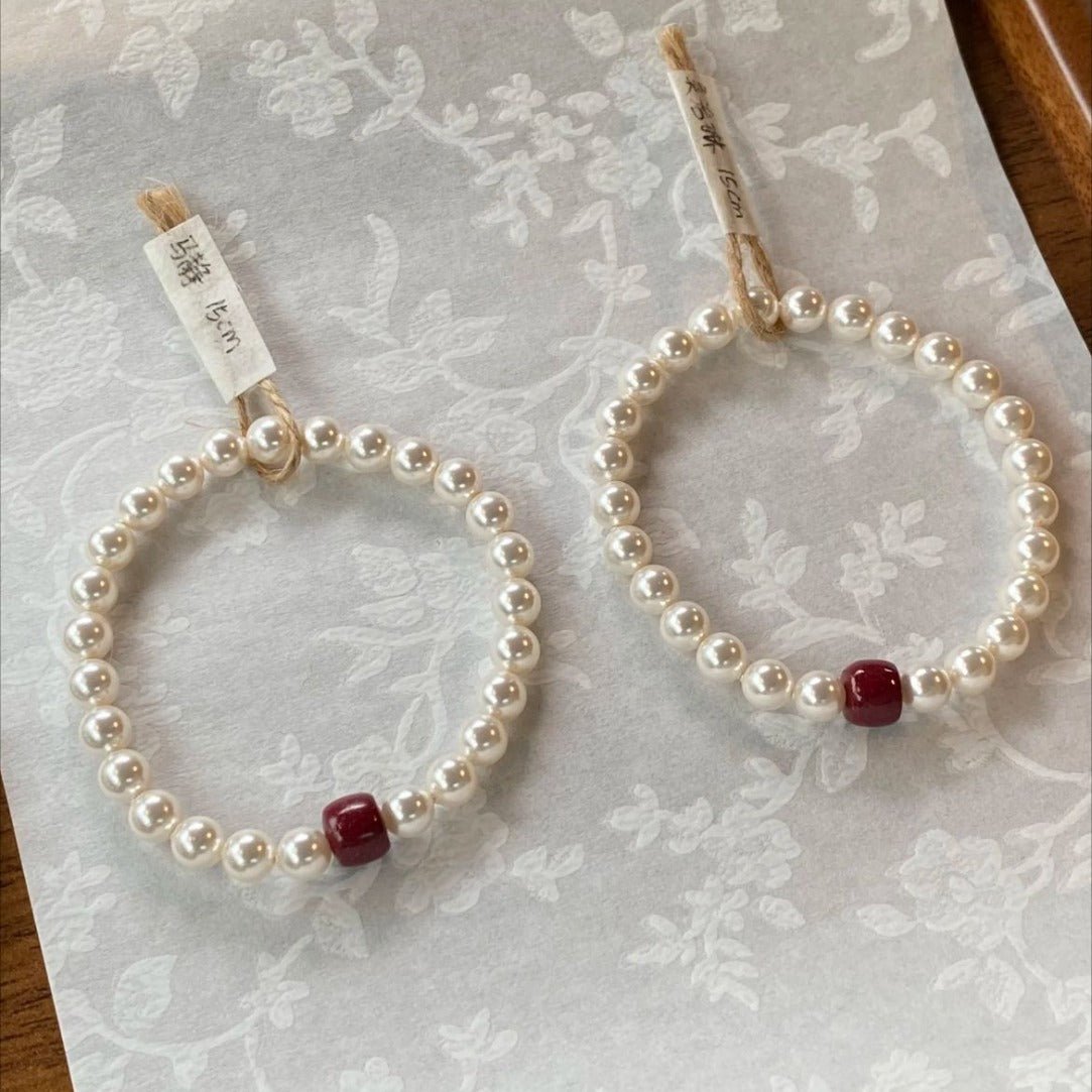Chinese - style cinnabar pearl bracelet - Lunaire Jewelry
