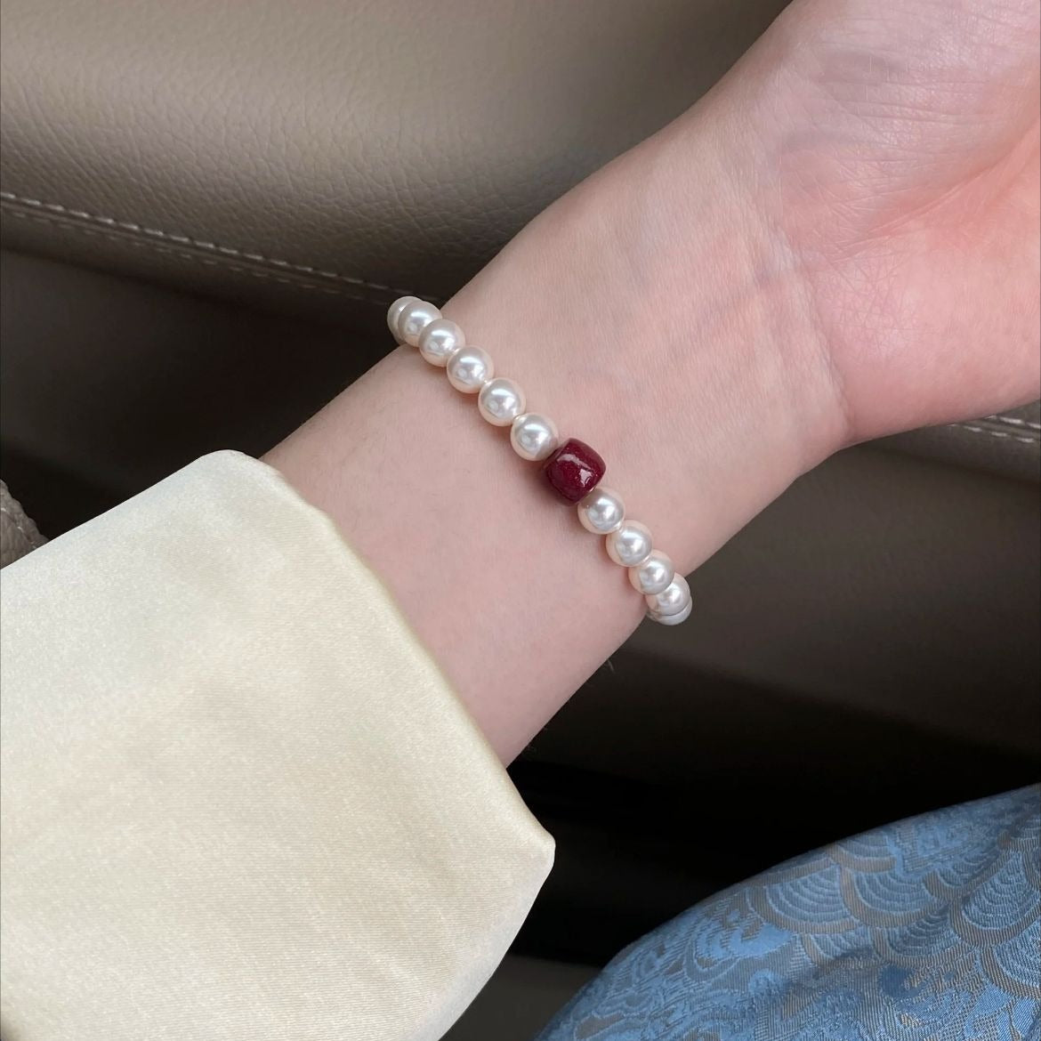 Chinese - style cinnabar pearl bracelet - Lunaire Jewelry