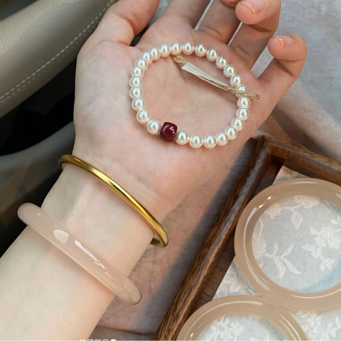 Chinese - style cinnabar pearl bracelet - Lunaire Jewelry