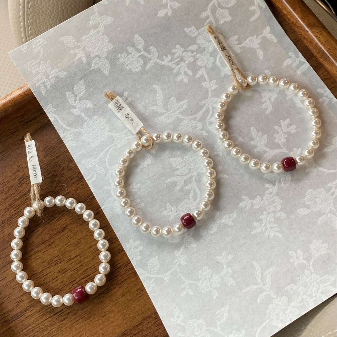 Chinese - style cinnabar pearl bracelet - Lunaire Jewelry