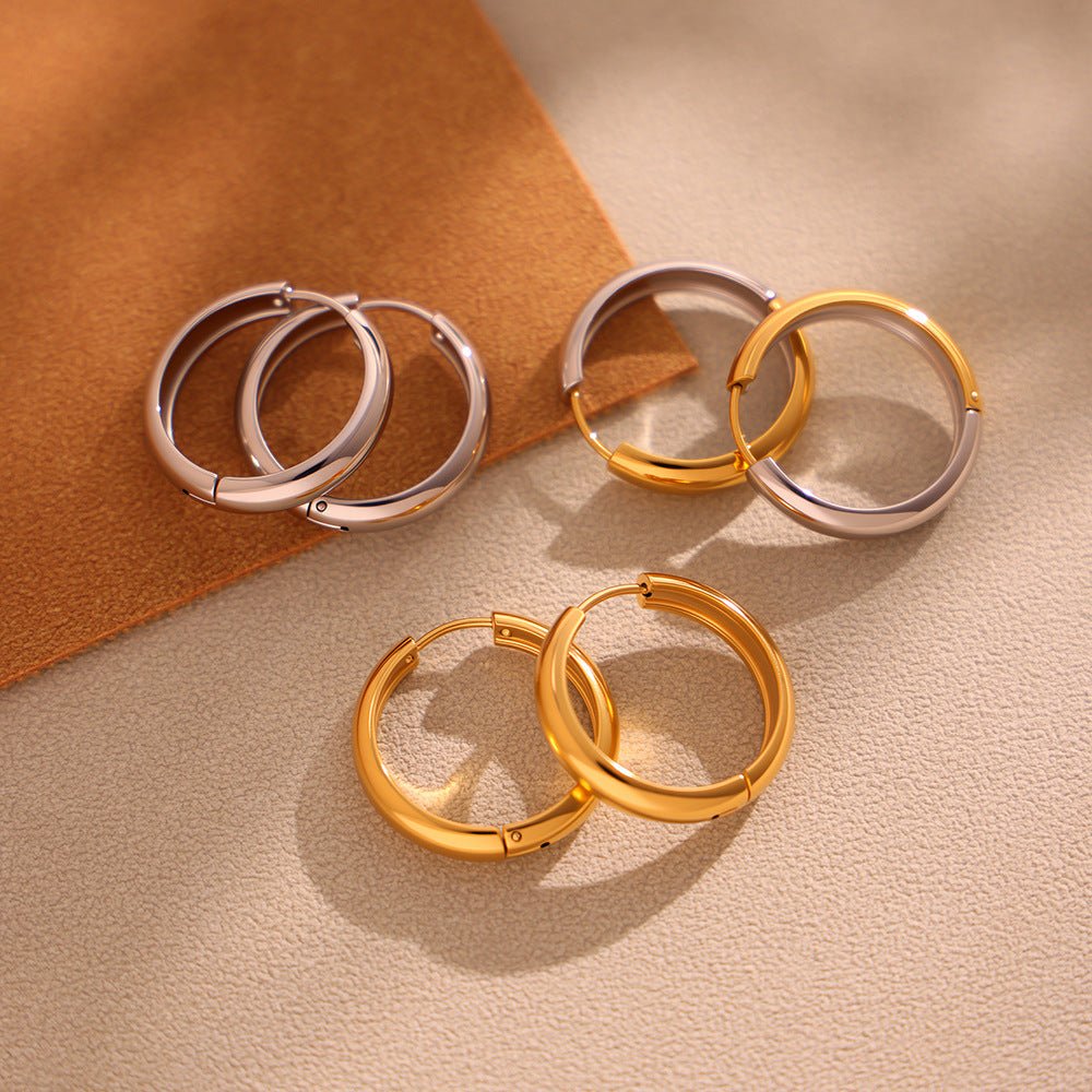 Circle color - blocked stainless steel 18K gold earrings - Lunaire Jewelry