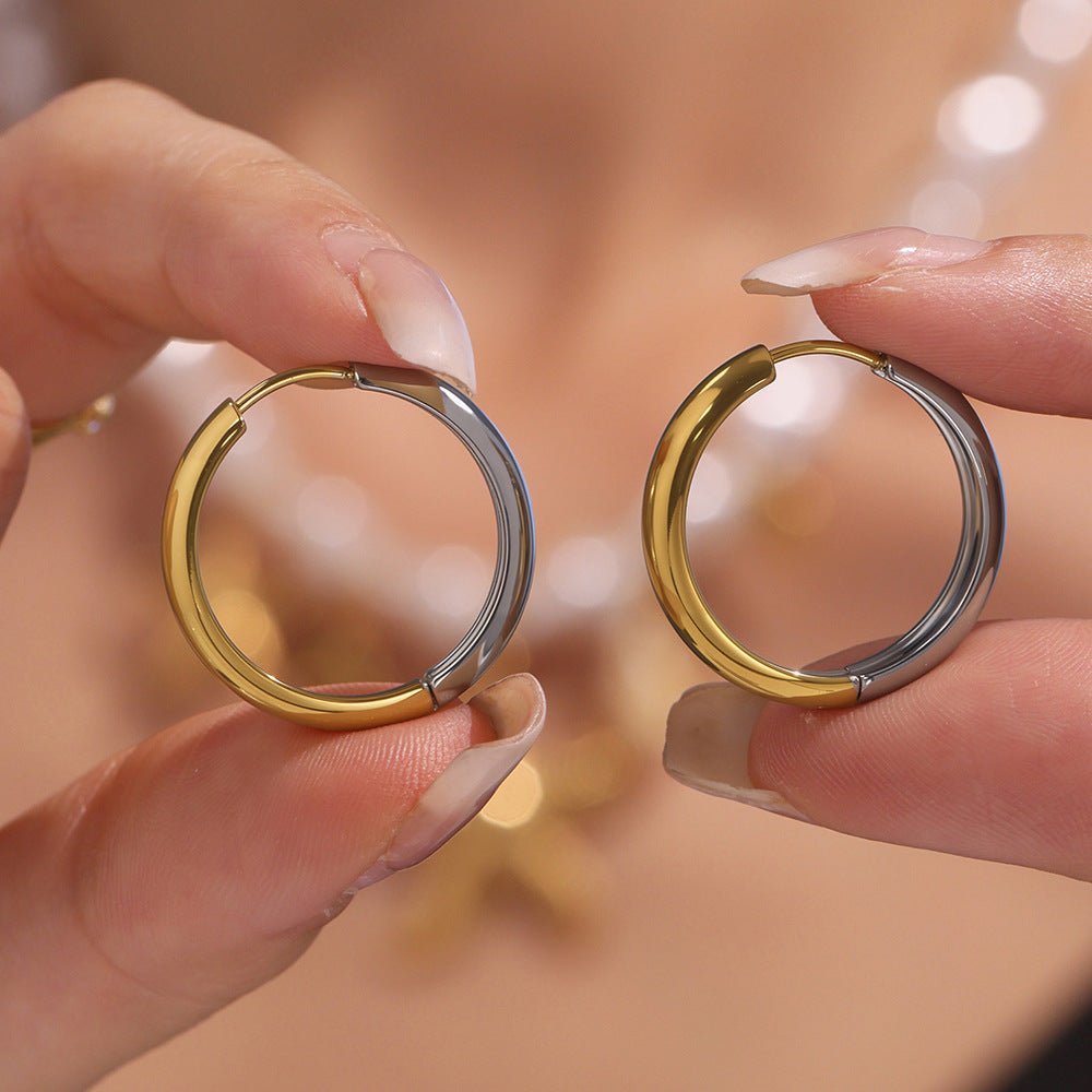Circle color - blocked stainless steel 18K gold earrings - Lunaire Jewelry