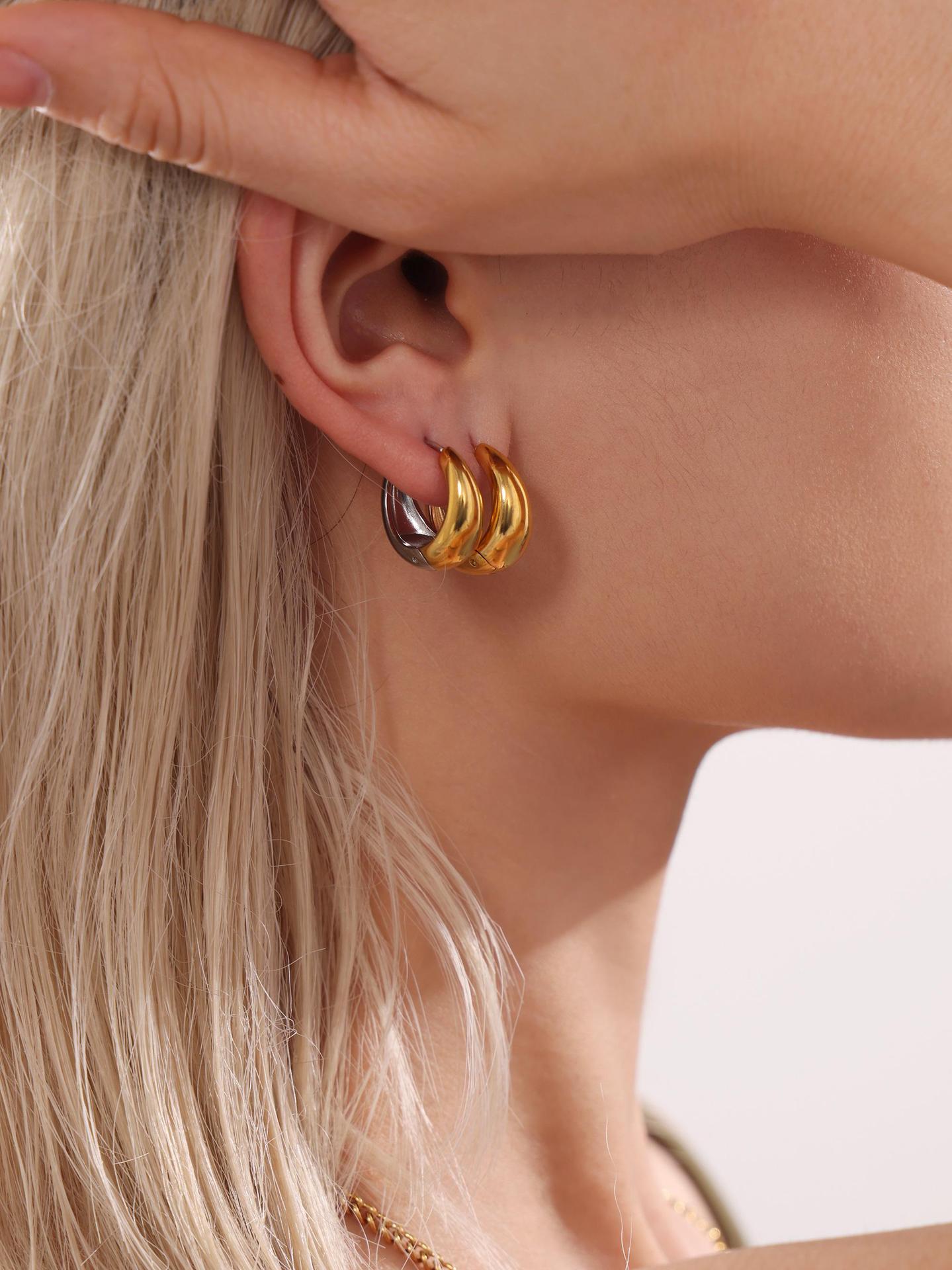 Circle earrings, small ear clasps, stainless steel high - polish earrings - Lunaire Jewelry