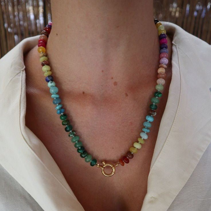 Colorful Natural Stone Dopamine Necklace - Lunaire Jewelry