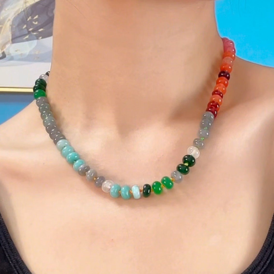 Colorful Natural Stone Dopamine Necklace - Lunaire Jewelry