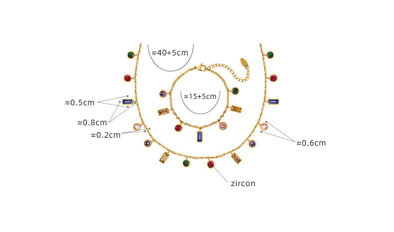 Colorful Zircon Tassel Necklace and Bracelet Set - Lunaire Jewelry