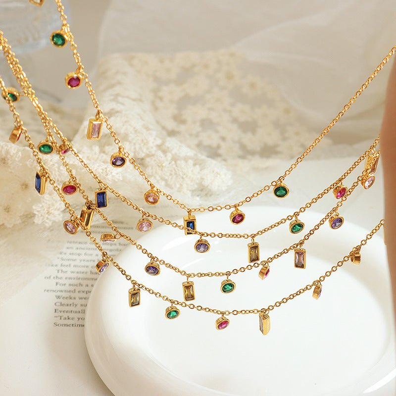 Colorful Zircon Tassel Necklace and Bracelet Set - Lunaire Jewelry
