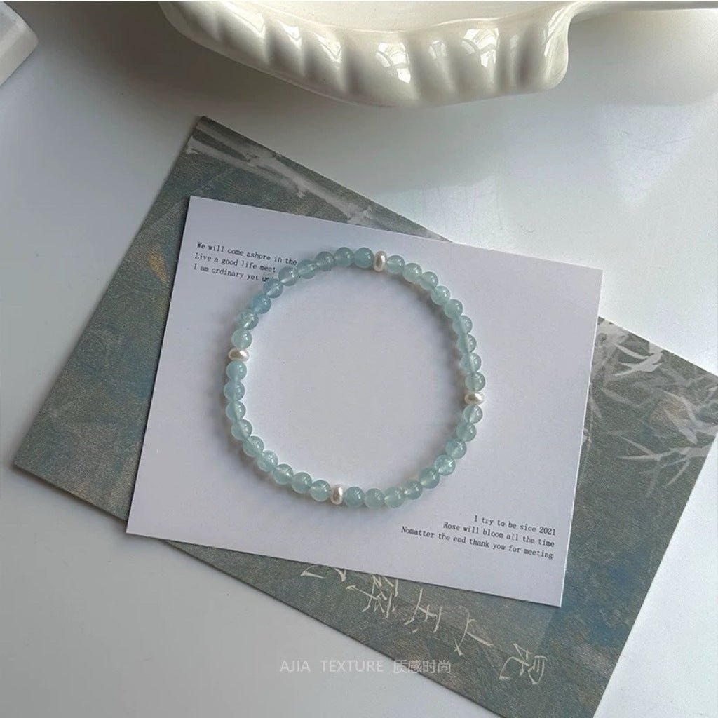 Cool and Elegant Aquamarine and White Agate Bracelet - Lunaire Jewelry