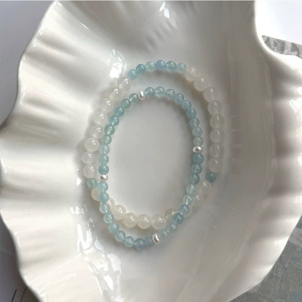 Cool and Elegant Aquamarine and White Agate Bracelet - Lunaire Jewelry