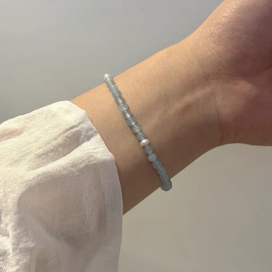 Cool and Elegant Aquamarine and White Agate Bracelet - Lunaire Jewelry