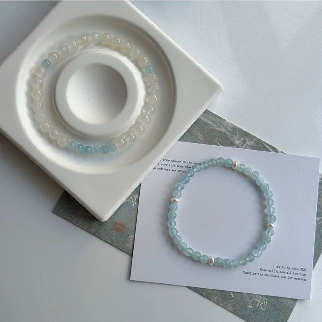 Cool and Elegant Aquamarine and White Agate Bracelet - Lunaire Jewelry