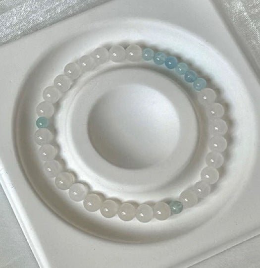 Cool and Elegant Aquamarine and White Agate Bracelet - Lunaire Jewelry