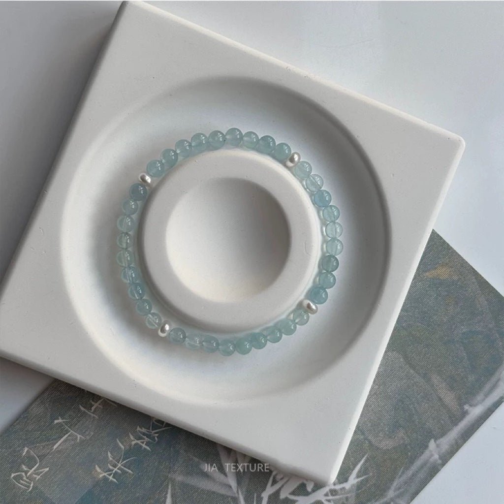 Cool and Elegant Aquamarine and White Agate Bracelet - Lunaire Jewelry