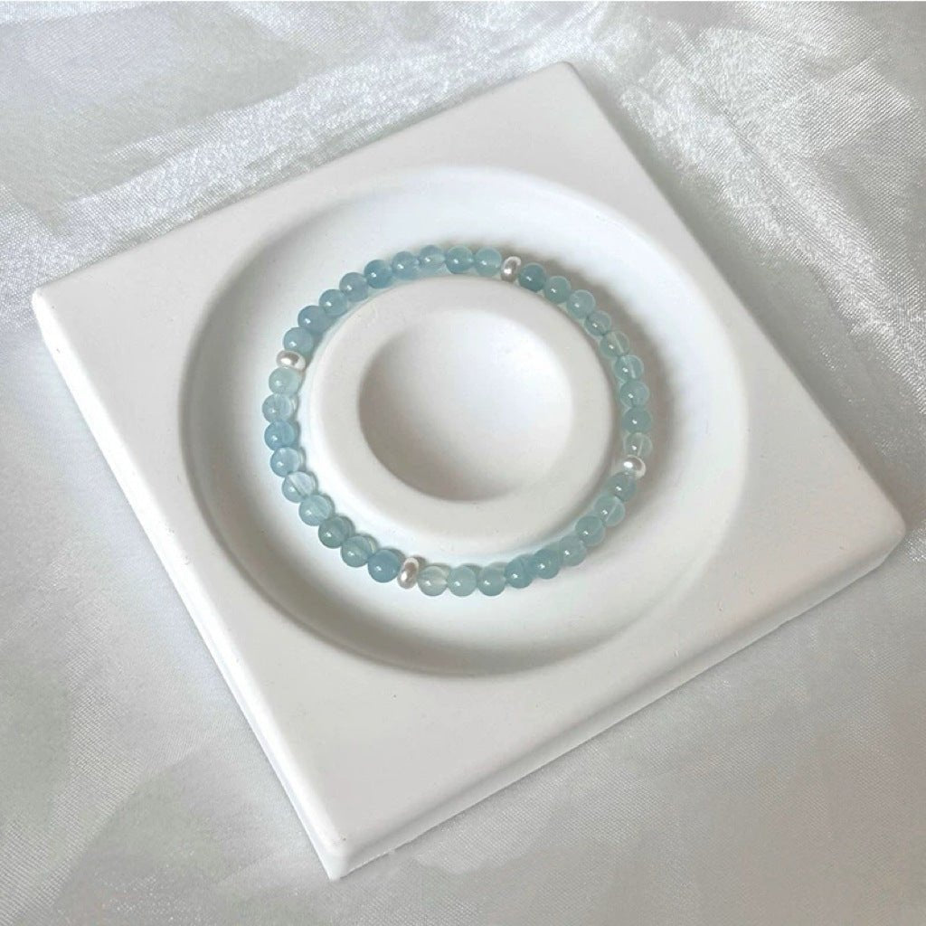 Cool and Elegant Aquamarine and White Agate Bracelet - Lunaire Jewelry