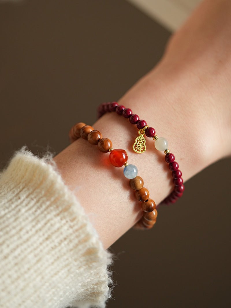 Crimson & Earthy Auspicious Bracelet Stack - Lunaire Jewelry