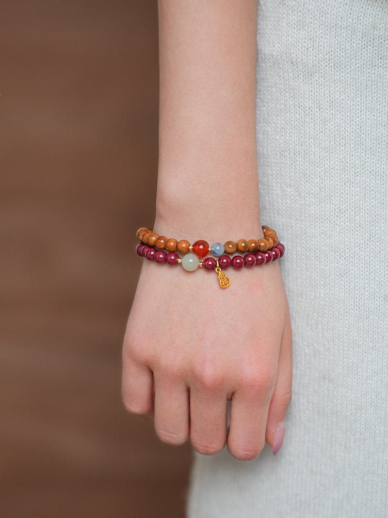 Crimson & Earthy Auspicious Bracelet Stack - Lunaire Jewelry