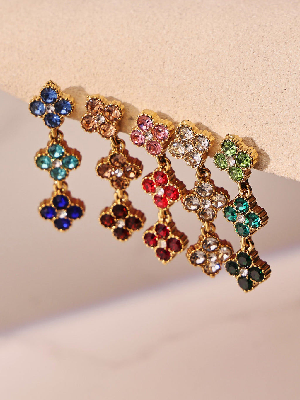 Dopamine Sparkling Four - Petal Flower Zirconia Bracelet, Earrings, Ring, Necklace - Lunaire Jewelry