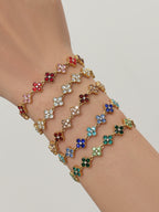 Dopamine Sparkling Four - Petal Flower Zirconia Bracelet, Earrings, Ring, Necklace - Lunaire Jewelry