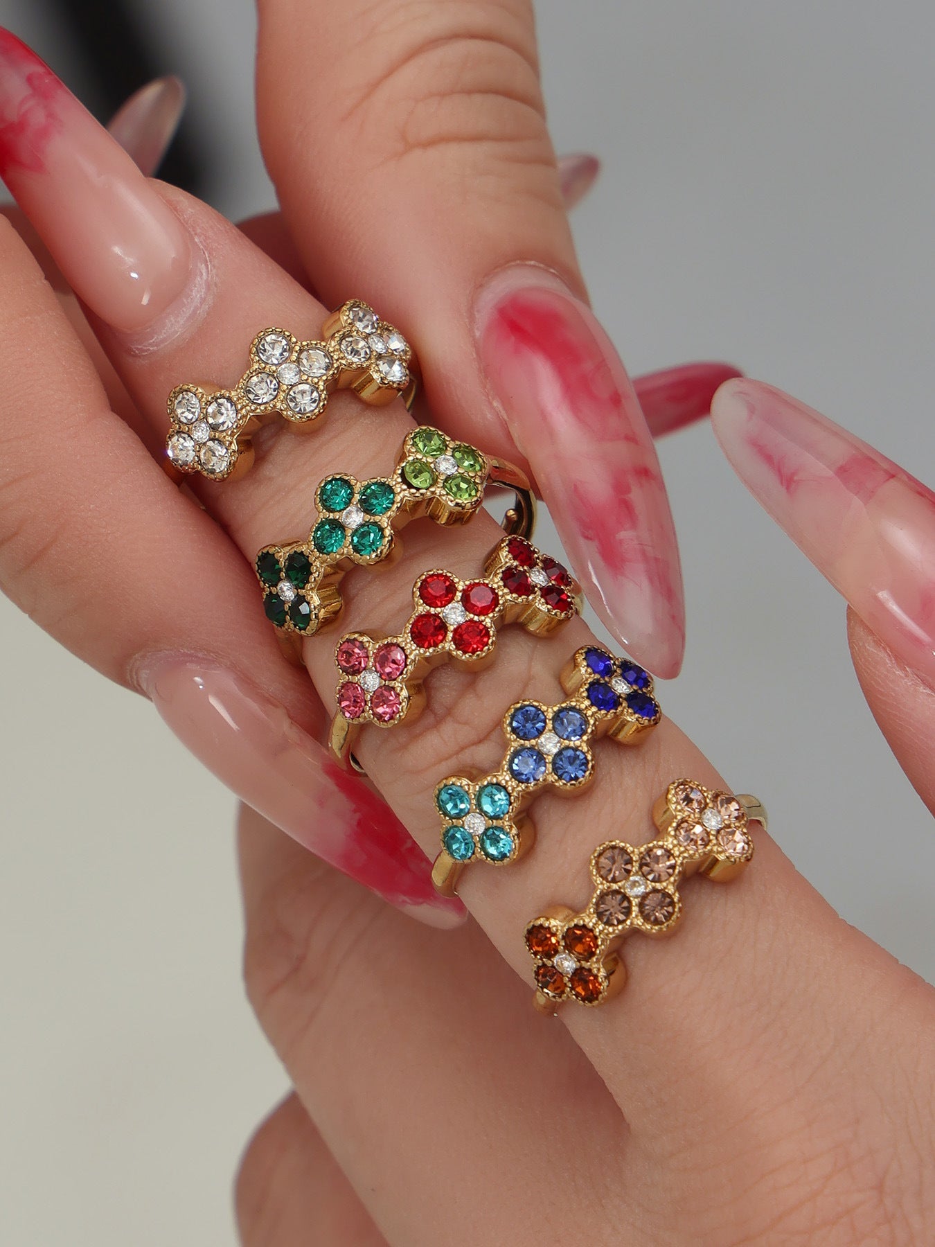 Dopamine Sparkling Four - Petal Flower Zirconia Bracelet, Earrings, Ring, Necklace - Lunaire Jewelry