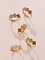 Dopamine Sparkling Four - Petal Flower Zirconia Bracelet, Earrings, Ring, Necklace - Lunaire Jewelry