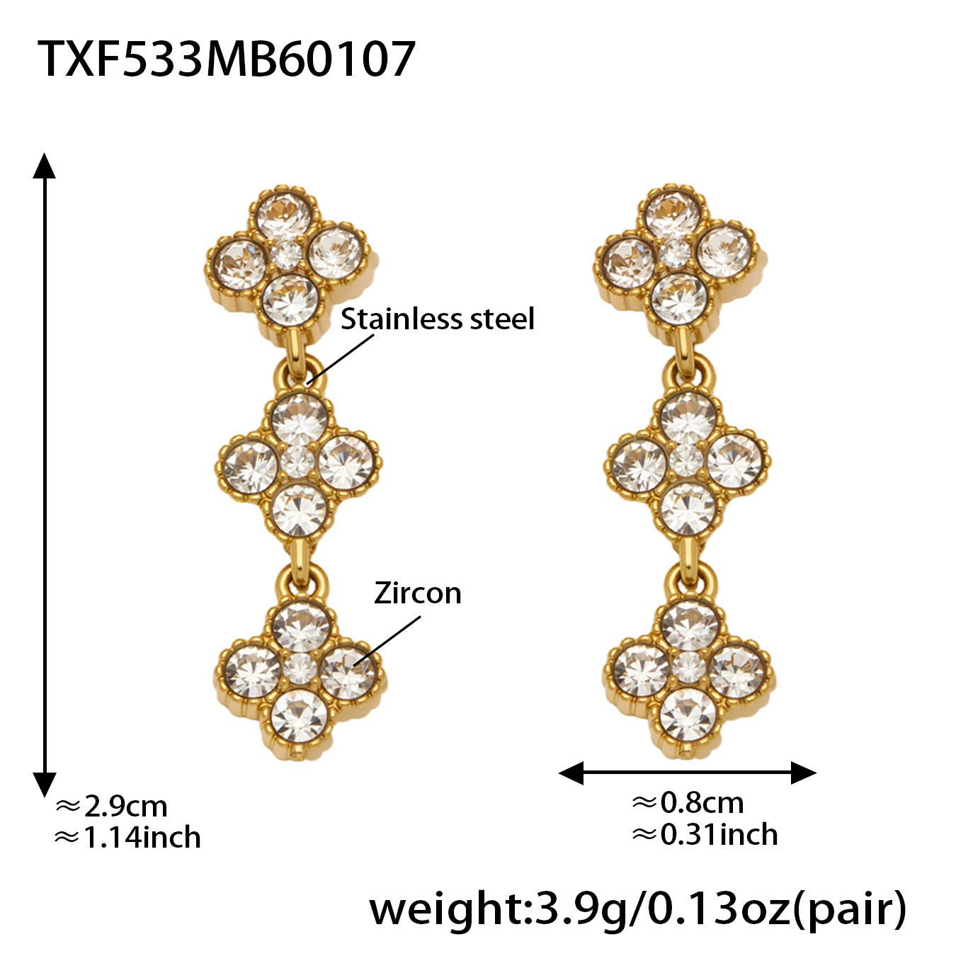 Dopamine Sparkling Four - Petal Flower Zirconia Bracelet, Earrings, Ring, Necklace - Lunaire Jewelry