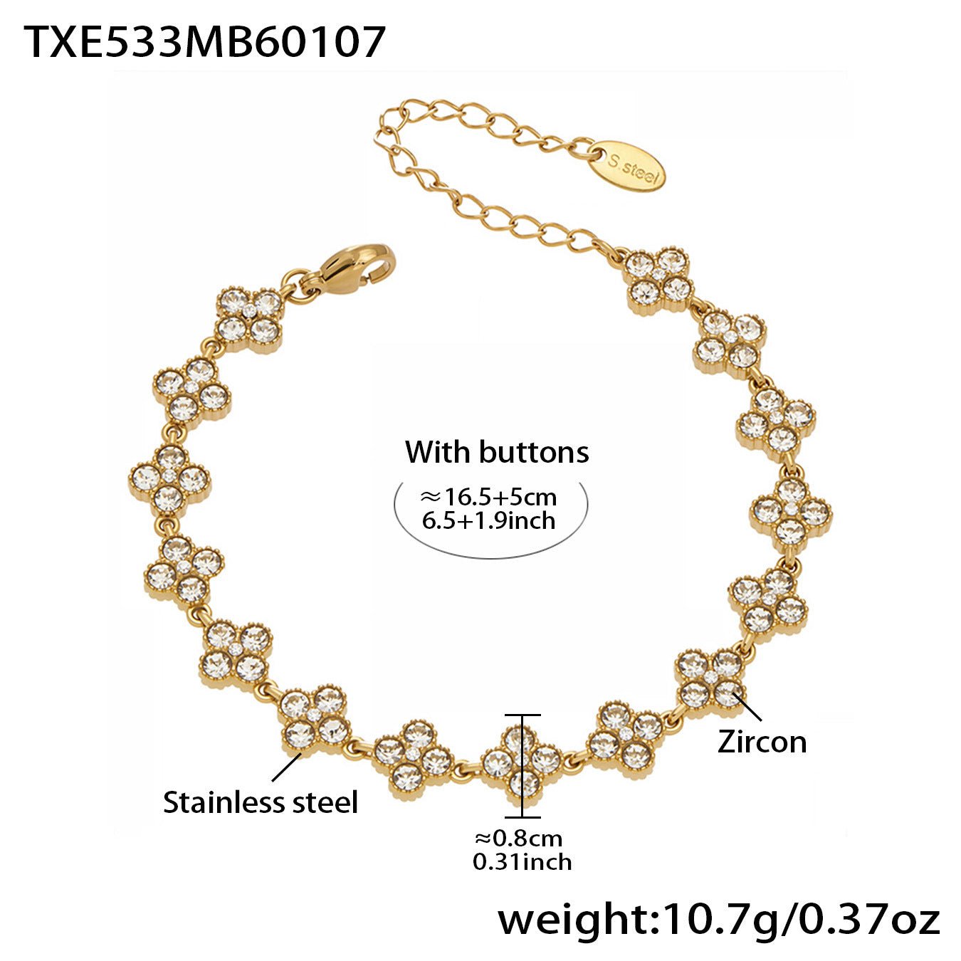 Dopamine Sparkling Four - Petal Flower Zirconia Bracelet, Earrings, Ring, Necklace - Lunaire Jewelry