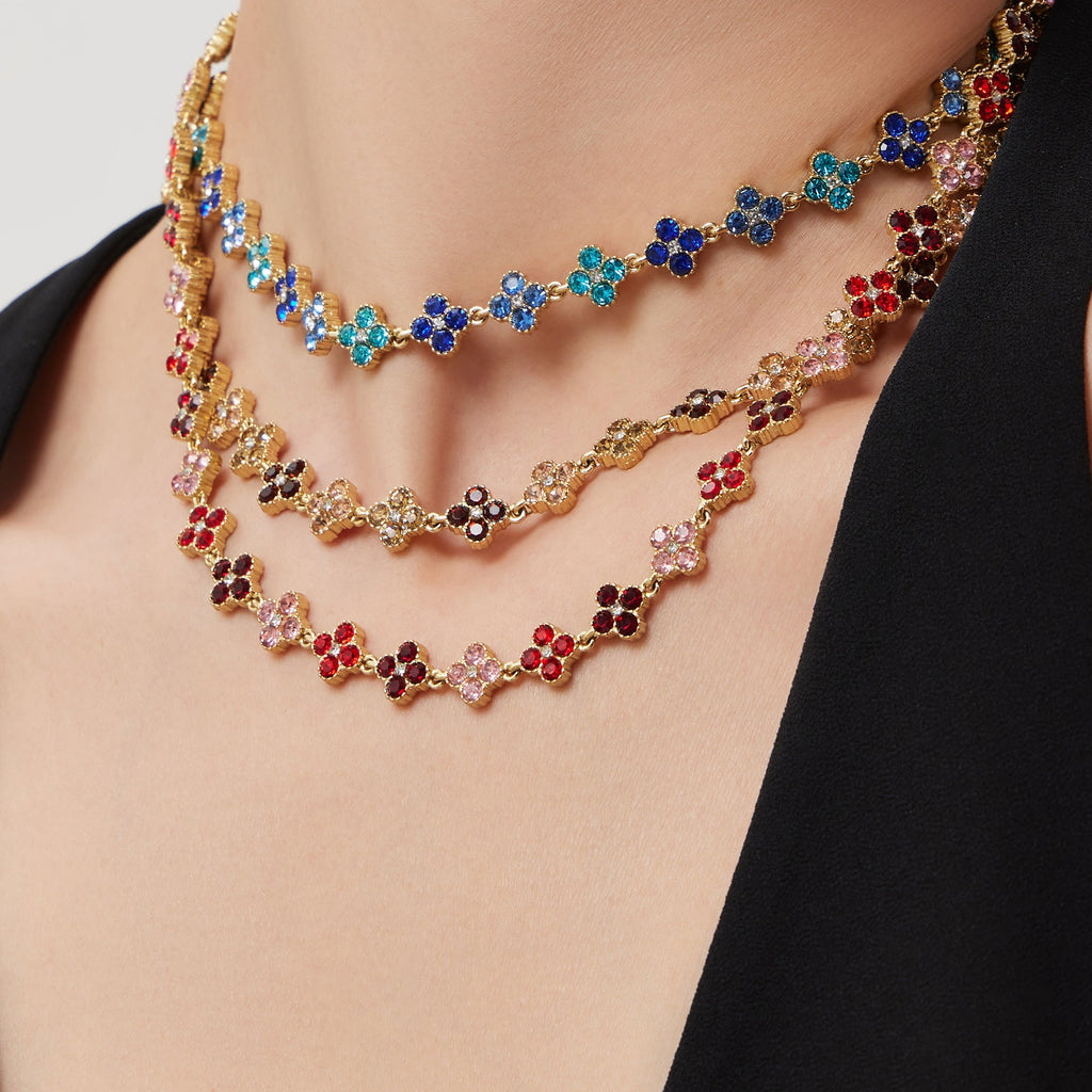 Dopamine Sparkling Four - Petal Flower Zirconia Bracelet, Earrings, Ring, Necklace - Lunaire Jewelry