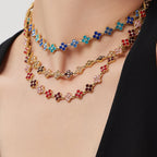 Dopamine Sparkling Four - Petal Flower Zirconia Bracelet, Earrings, Ring, Necklace - Lunaire Jewelry