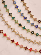 Dopamine Sparkling Four - Petal Flower Zirconia Bracelet, Earrings, Ring, Necklace - Lunaire Jewelry