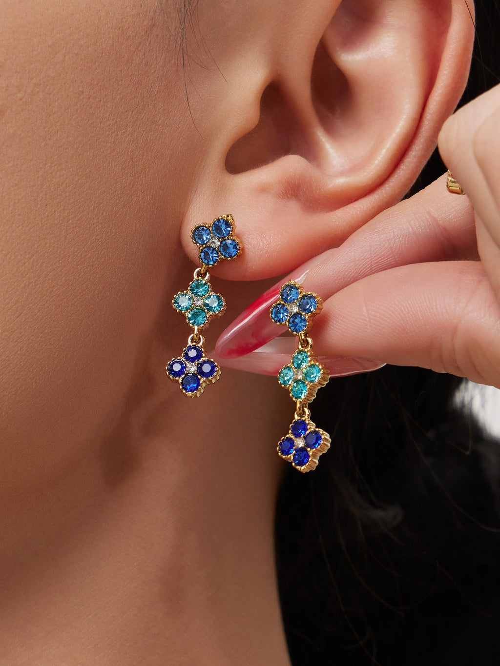 Dopamine Sparkling Four - Petal Flower Zirconia Bracelet, Earrings, Ring, Necklace - Lunaire Jewelry