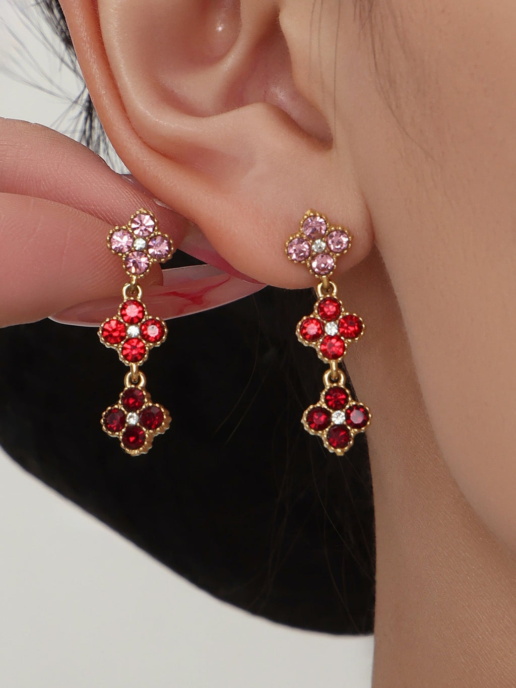 Dopamine Sparkling Four - Petal Flower Zirconia Bracelet, Earrings, Ring, Necklace - Lunaire Jewelry