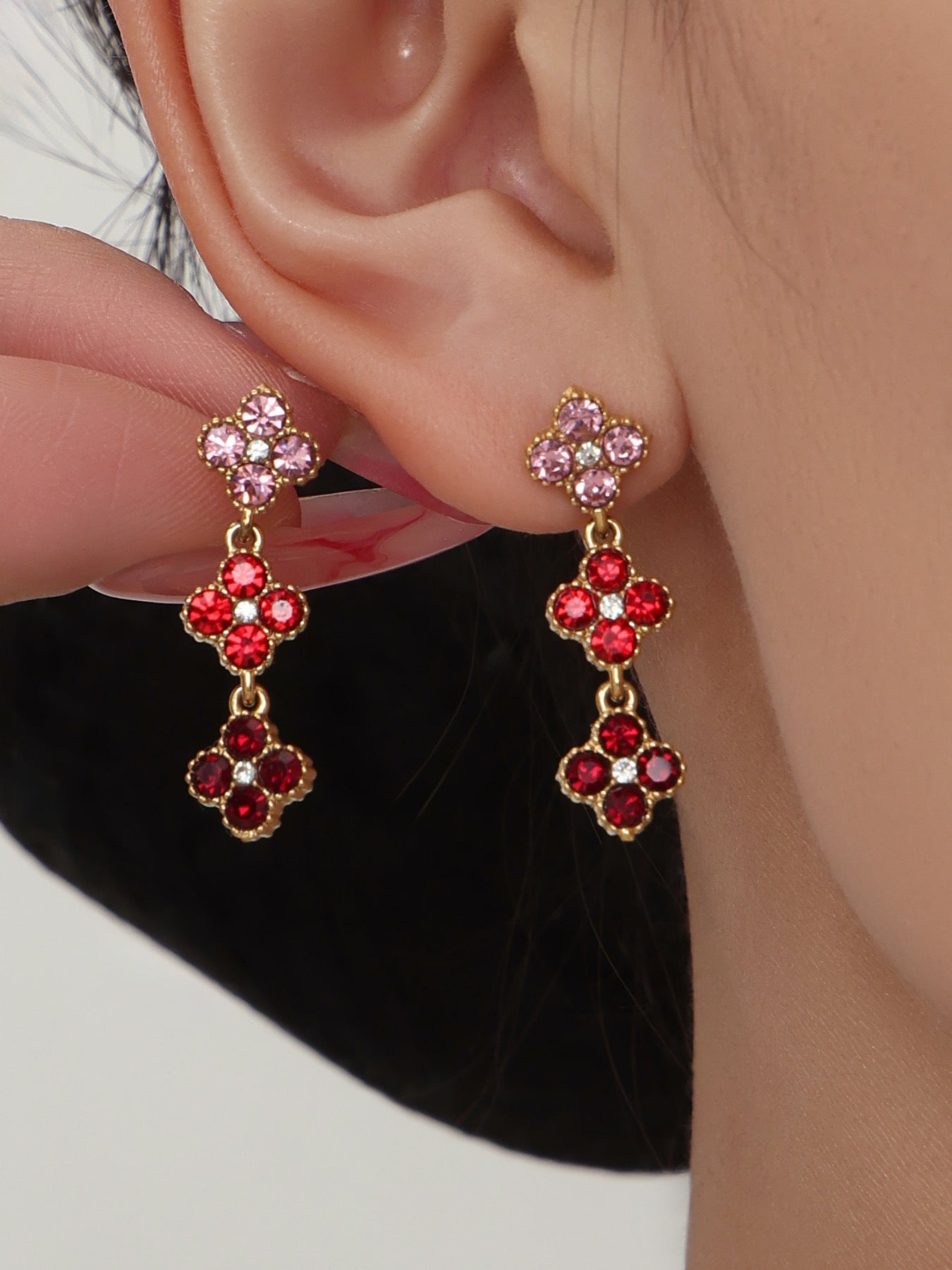 Dopamine Sparkling Four - Petal Flower Zirconia Bracelet, Earrings, Ring, Necklace - Lunaire Jewelry