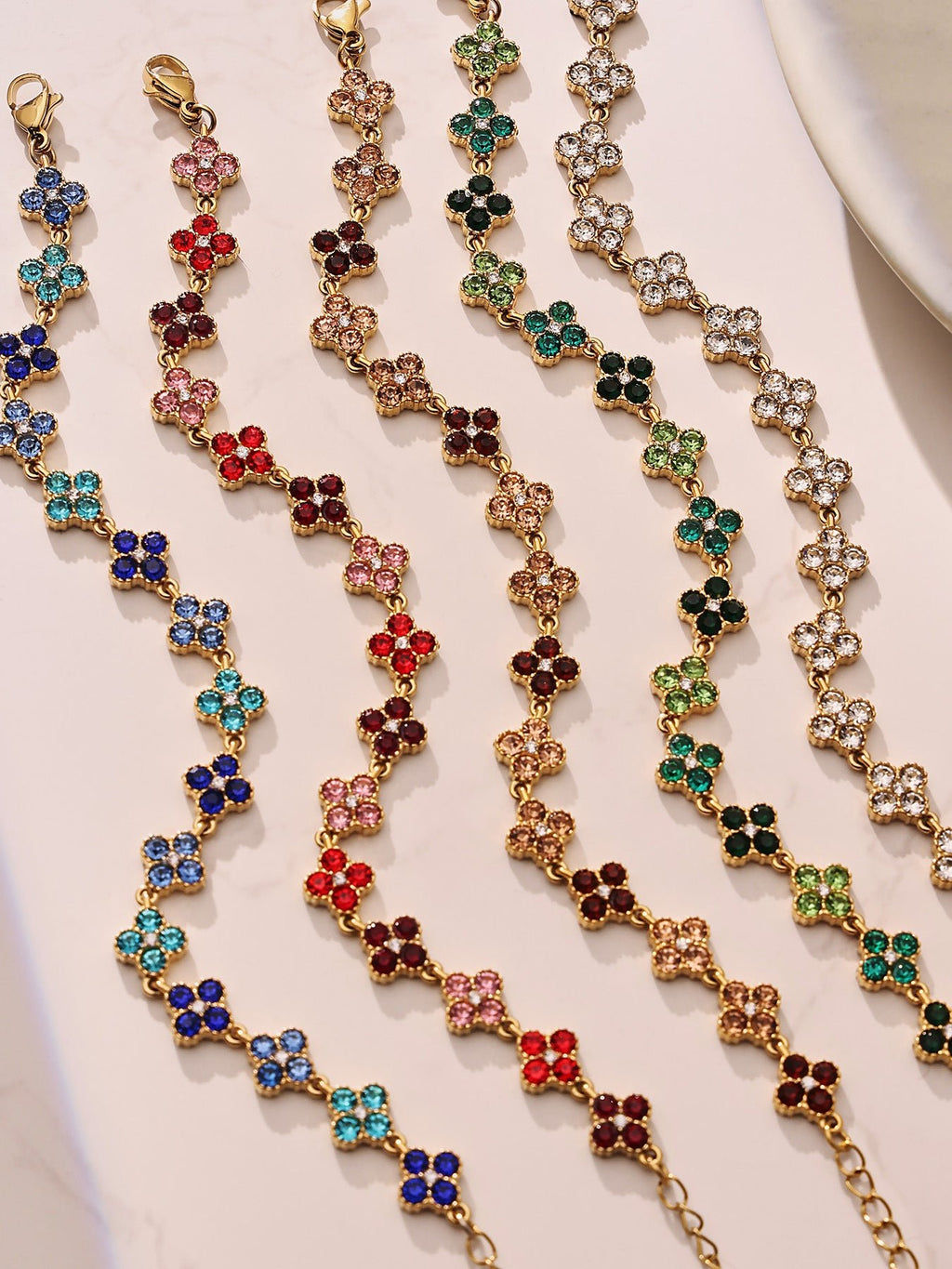 Dopamine Sparkling Four - Petal Flower Zirconia Bracelet, Earrings, Ring, Necklace - Lunaire Jewelry