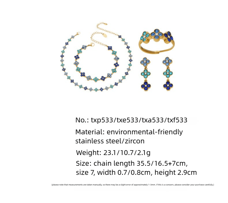 Dopamine Sparkling Four - Petal Flower Zirconia Bracelet, Earrings, Ring, Necklace - Lunaire Jewelry