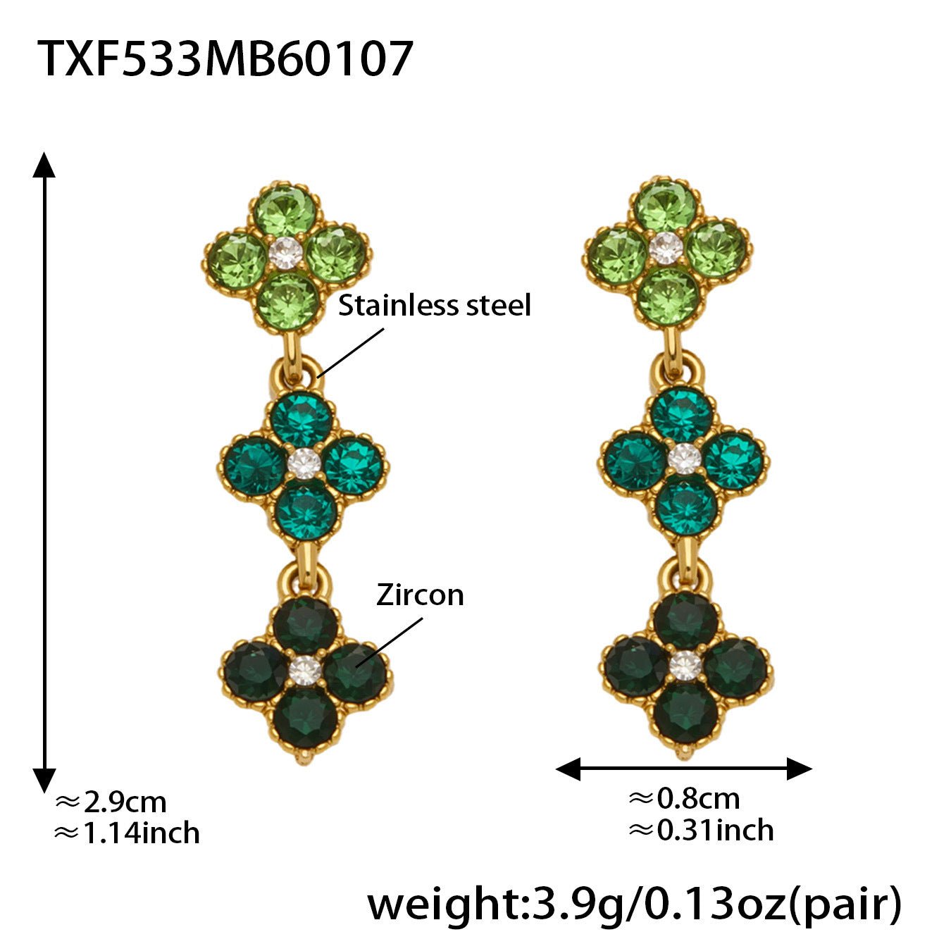 Dopamine Sparkling Four - Petal Flower Zirconia Bracelet, Earrings, Ring, Necklace - Lunaire Jewelry