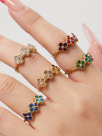 Dopamine Sparkling Four - Petal Flower Zirconia Bracelet, Earrings, Ring, Necklace - Lunaire Jewelry