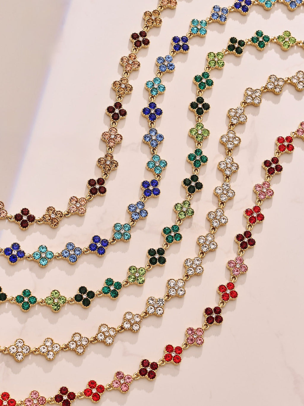 Dopamine Sparkling Four - Petal Flower Zirconia Bracelet, Earrings, Ring, Necklace - Lunaire Jewelry