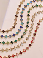 Dopamine Sparkling Four - Petal Flower Zirconia Bracelet, Earrings, Ring, Necklace - Lunaire Jewelry